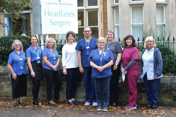 Dr Iqbal (centre) with Headlands staff, including Drs Hartley and Durrani and Patient Services Manager Mary Russell